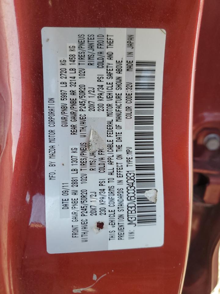 2012 Mazda Cx-9 VIN: JM3TB3DV6C0340831 Lot: 85689295