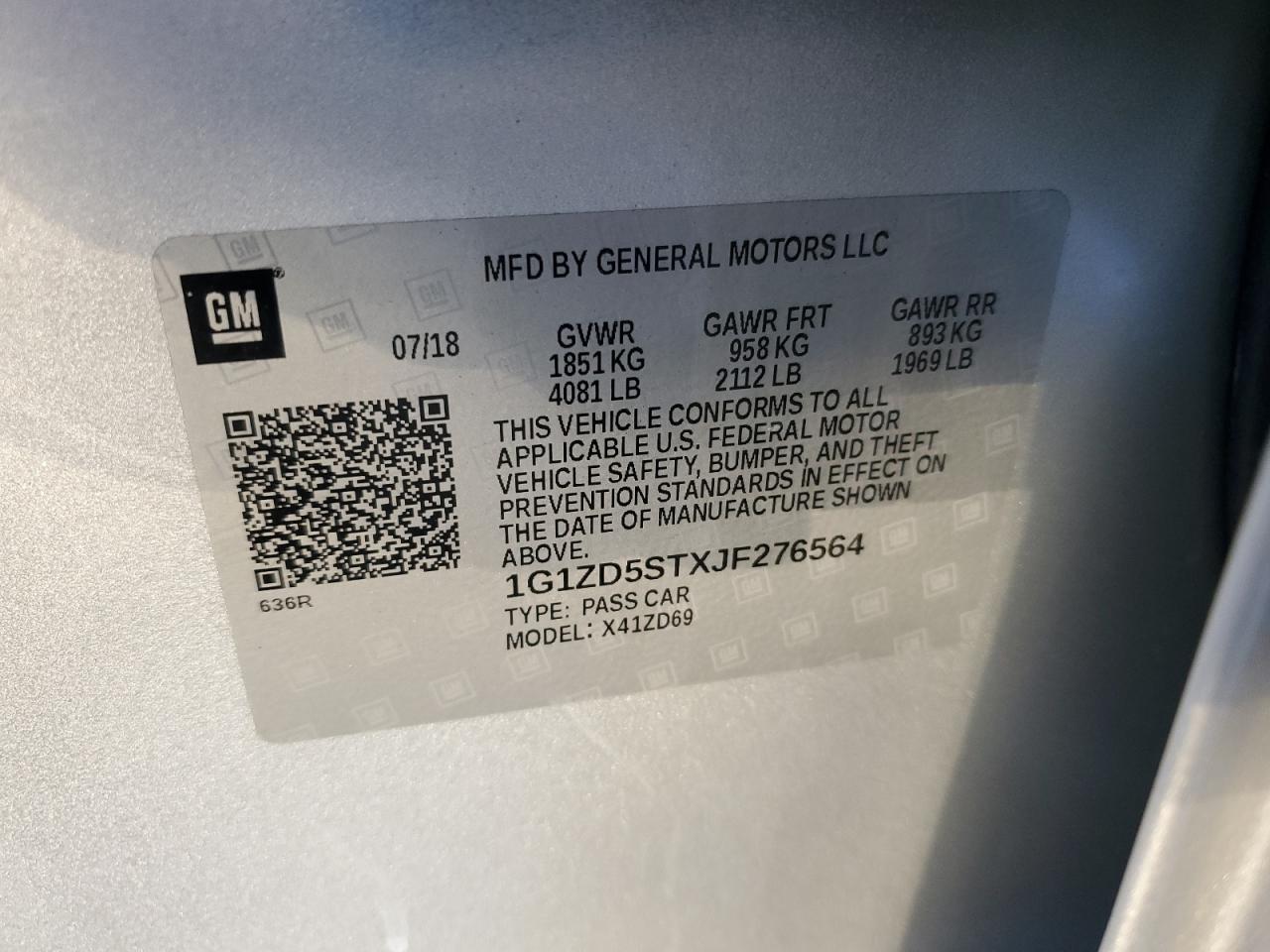 2018 Chevrolet Malibu Lt VIN: 1G1ZD5STXJF276564 Lot: 85670725