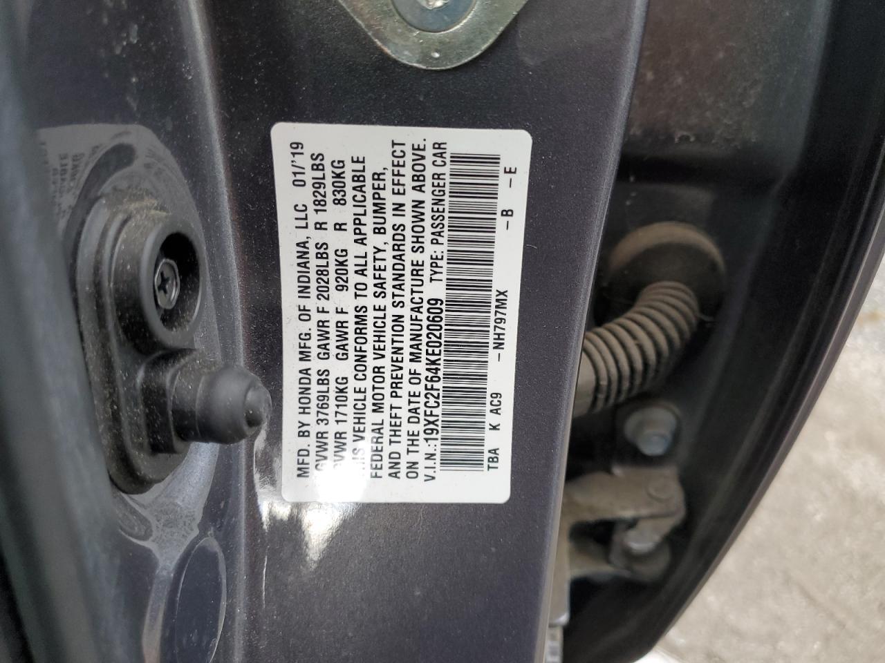 2019 Honda Civic Lx VIN: 19XFC2F64KE020609 Lot: 82250355