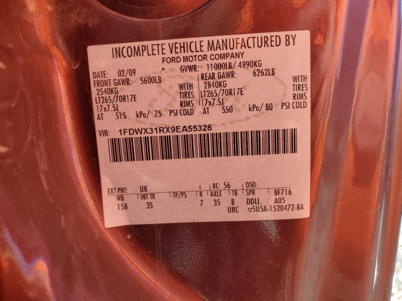 2009 Ford F350 Super Duty VIN: 1FDWX31RX9EA55328 Lot: 90525525