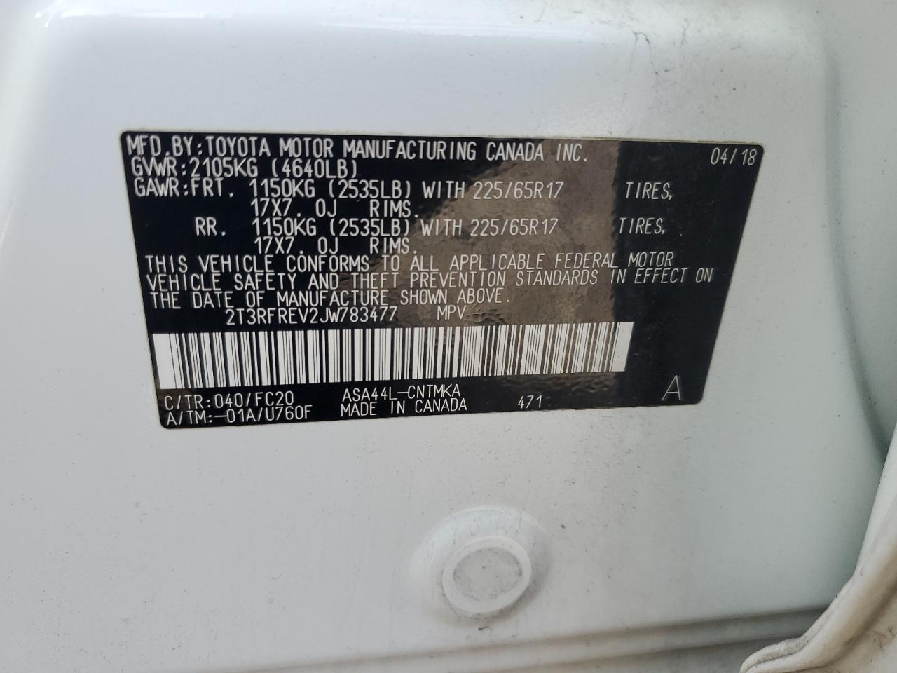 2018 Toyota Rav4 Adventure VIN: 2T3RFREV2JW783477 Lot: 86815445