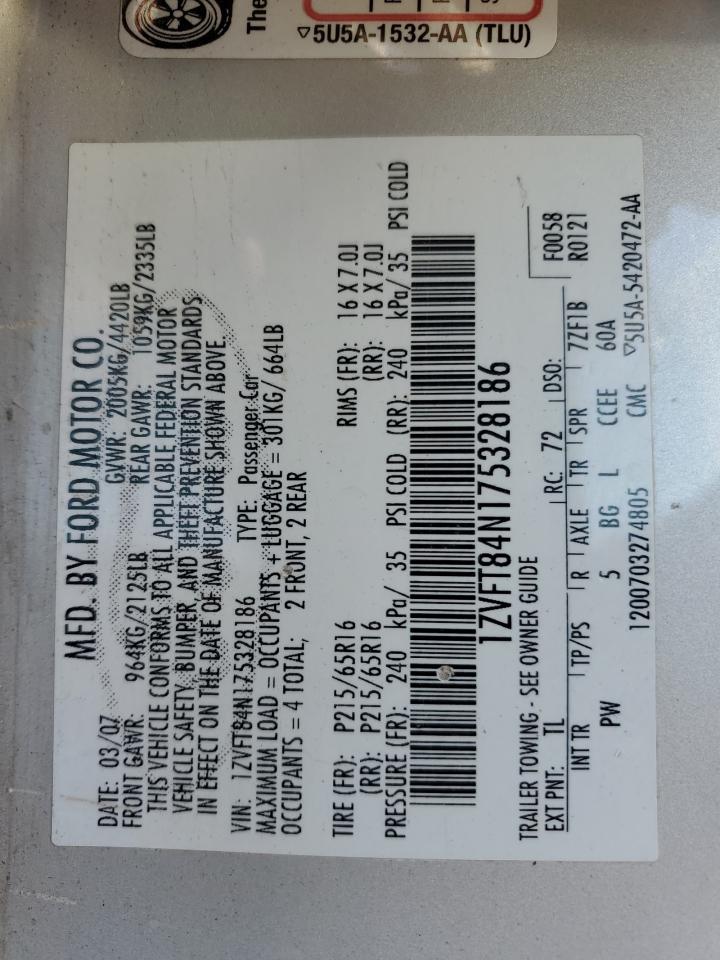 2007 Ford Mustang VIN: 1ZVFT84N175328186 Lot: 84607045