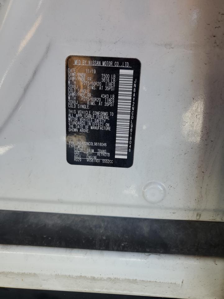 2020 Nissan Armada Sv VIN: JN8AY2NC0L9618046 Lot: 85538955