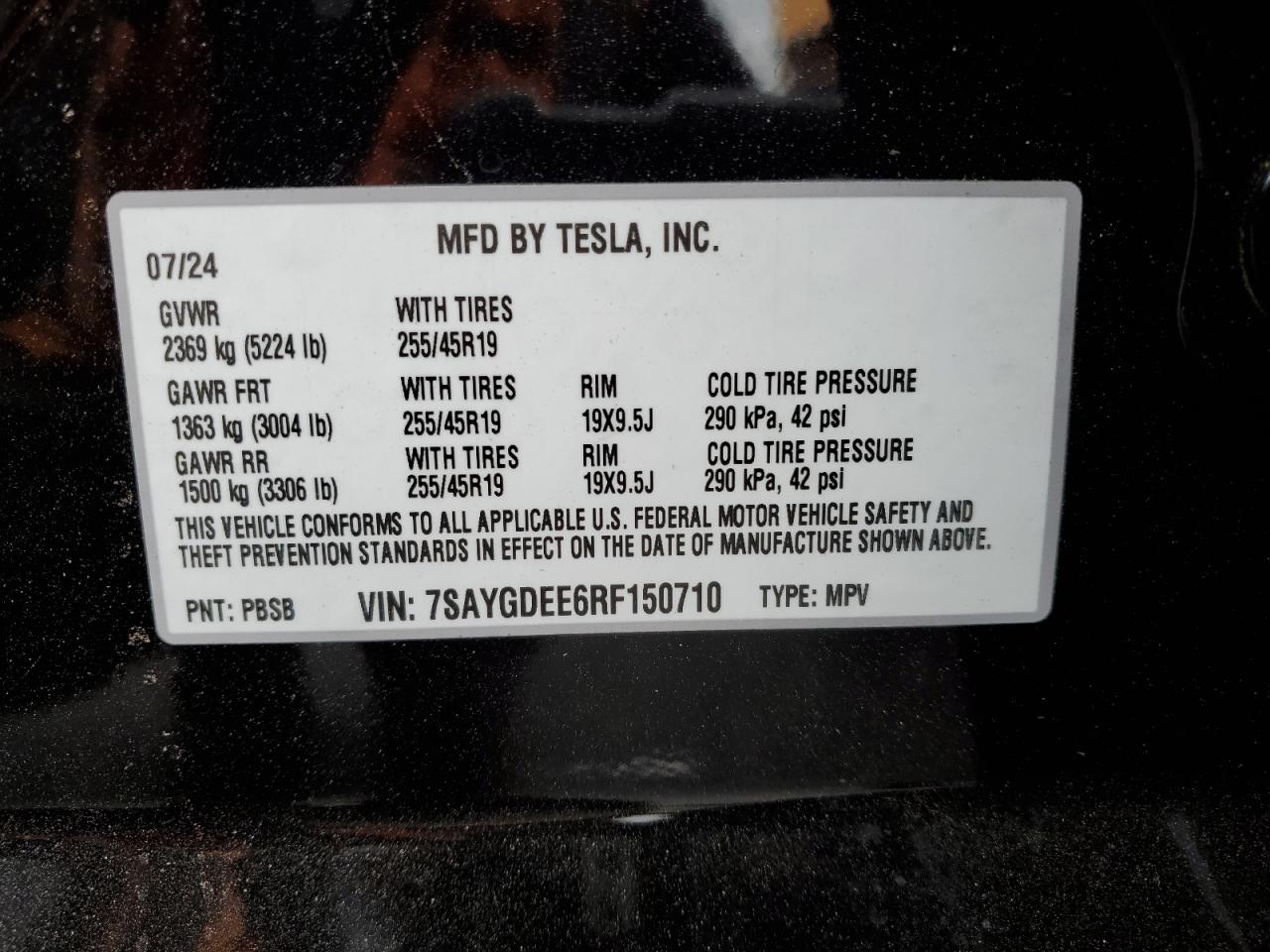 2024 Tesla Model Y VIN: 7SAYGDEE6RF150710 Lot: 87463575