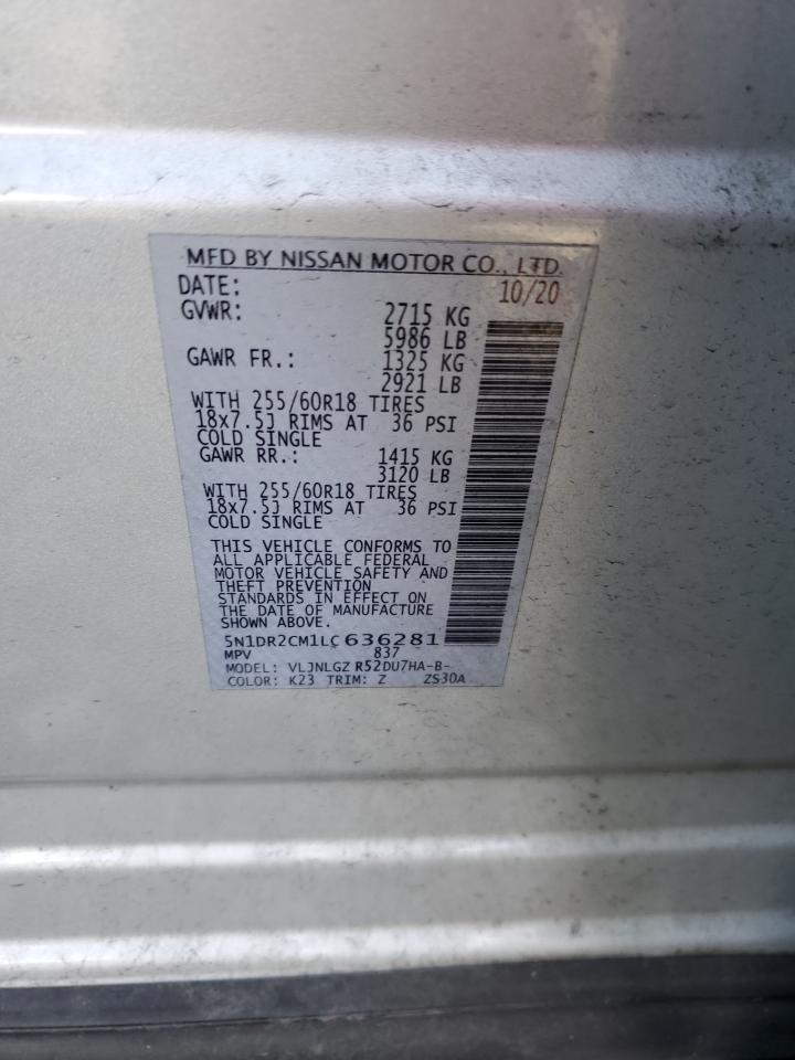 2020 Nissan Pathfinder Sl VIN: 5N1DR2CM1LC636281 Lot: 82183425