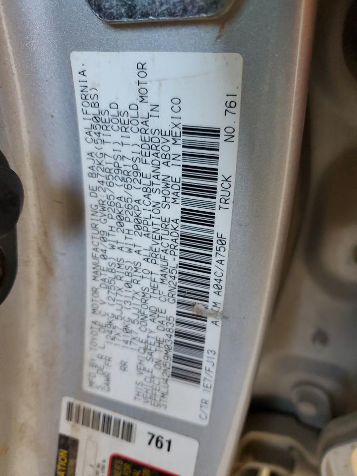 2009 Toyota Tacoma Double Cab VIN: 3TMLU42N59M034835 Lot: 85676515