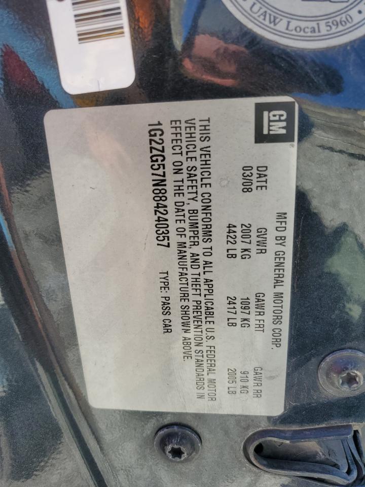 2008 Pontiac G6 Base VIN: 1G2ZG57N884240357 Lot: 90105565