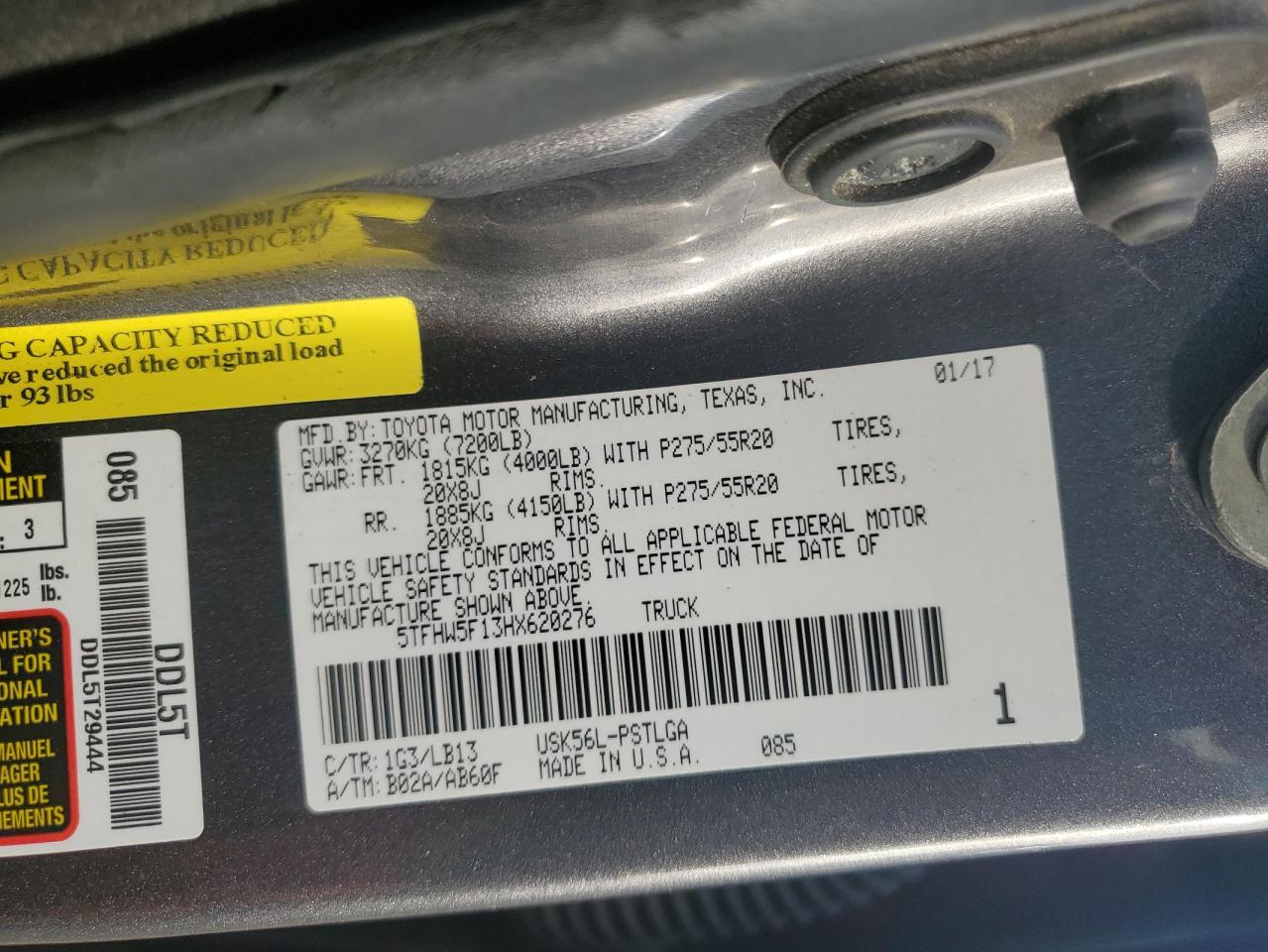 2017 Toyota Tundra Crewmax Limited VIN: 5TFHW5F13HX620276 Lot: 85293115