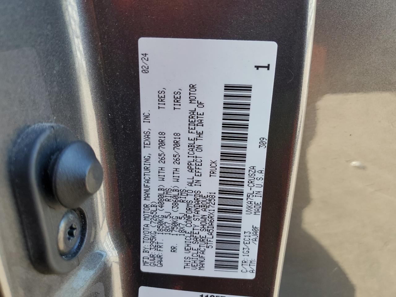 2024 Toyota Tundra Double Cab Sr VIN: 5TFLA5DA6RX172581 Lot: 84234765