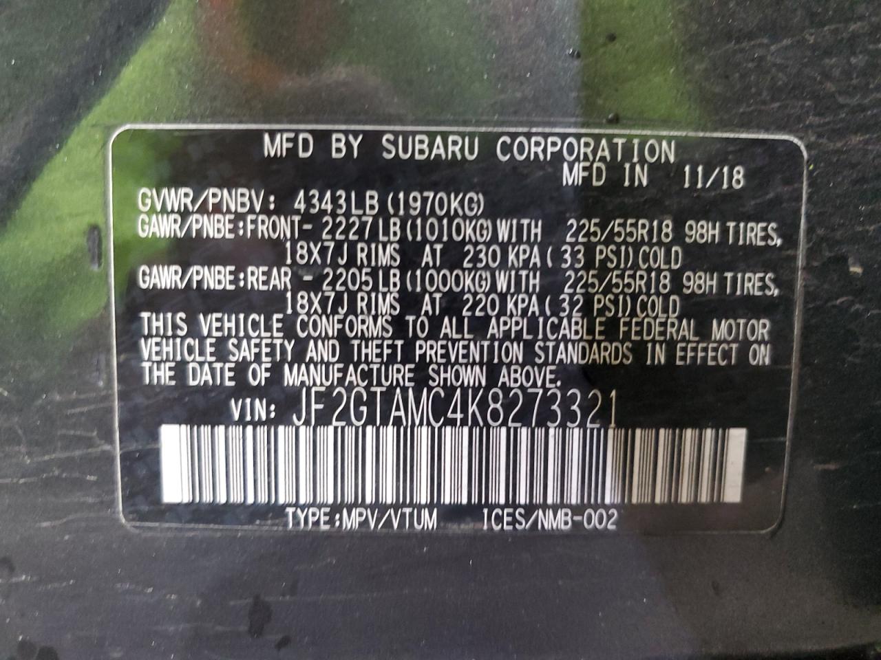 2019 Subaru Crosstrek Limited VIN: JF2GTAMC4K8273321 Lot: 85924495