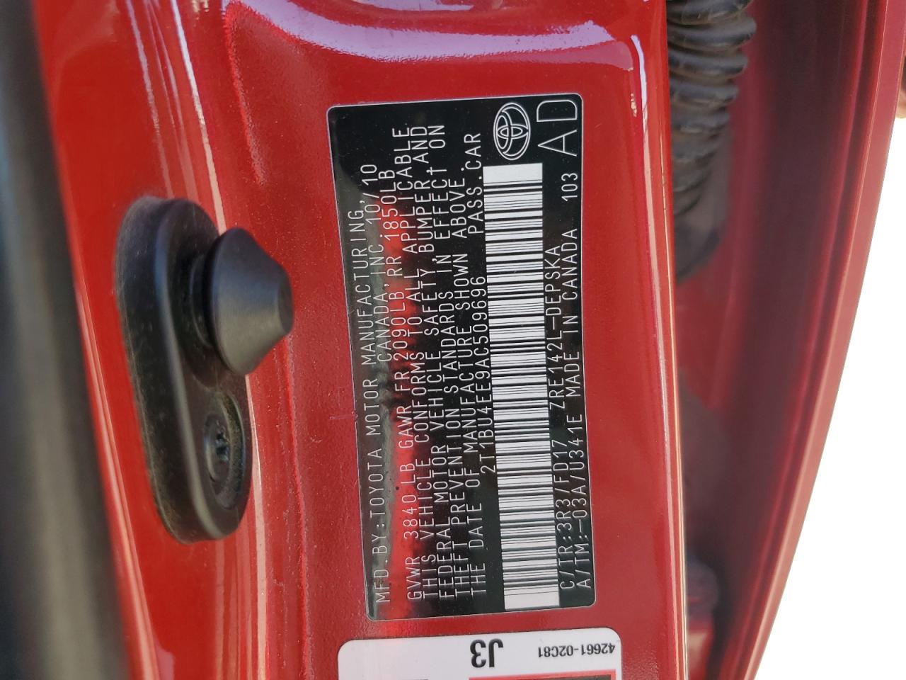 2010 Toyota Corolla Base VIN: 2T1BU4EE9AC509696 Lot: 84760325