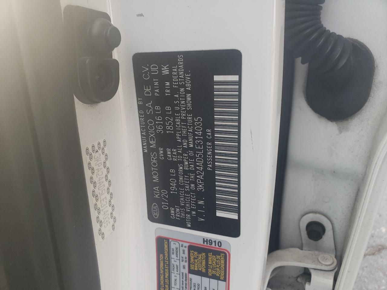 2020 Kia Rio Lx VIN: 3KPA24AD5LE314035 Lot: 89502475