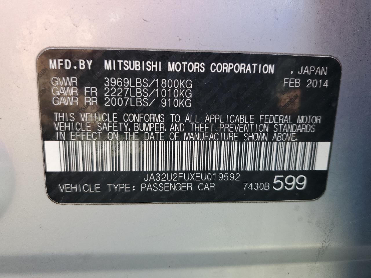 2014 Mitsubishi Lancer Es/Es Sport VIN: JA32U2FUXEU019592 Lot: 85207985