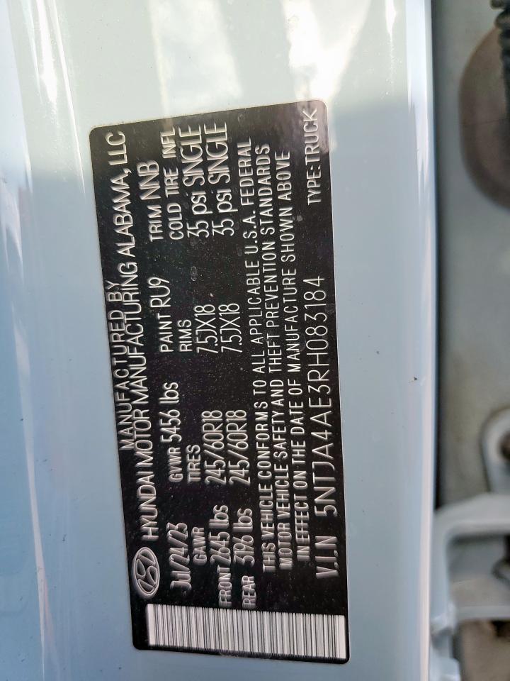 2024 Hyundai Santa Cruz Se VIN: 5NTJA4AE3RH083184 Lot: 85854175