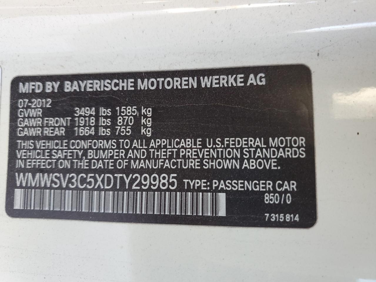 2013 Mini Cooper S VIN: WMWSV3C5XDTY29985 Lot: 86120875