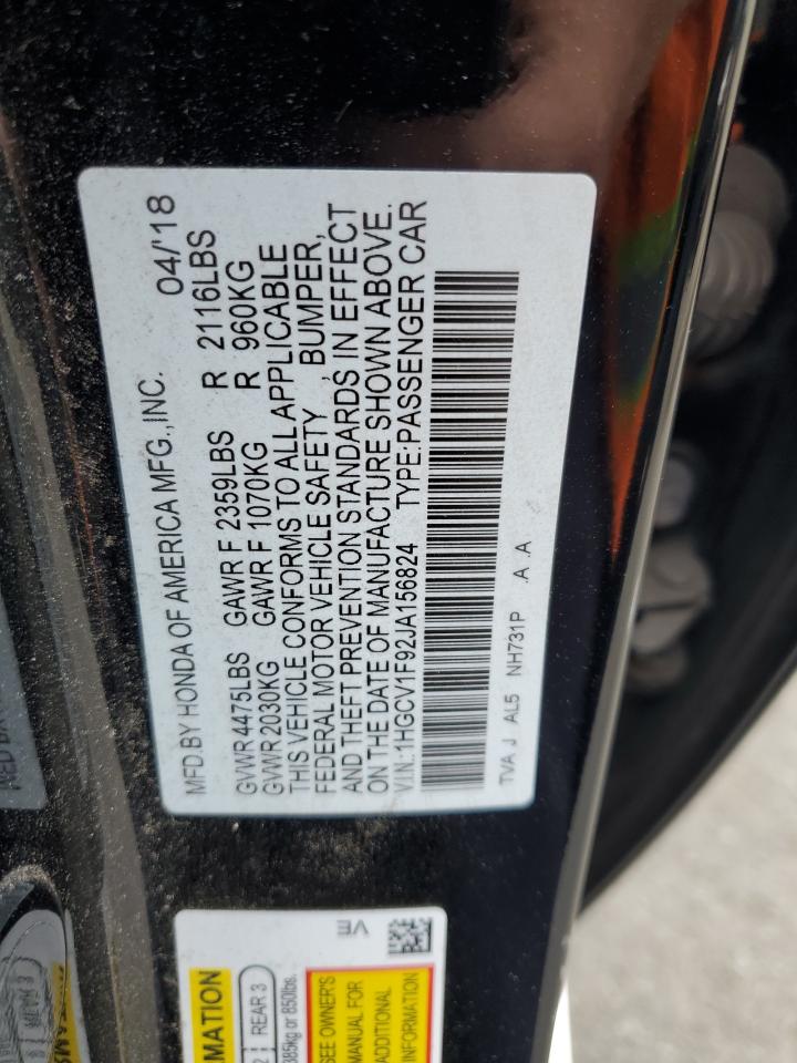 2018 Honda Accord Touring VIN: 1HGCV1F92JA156824 Lot: 85698895