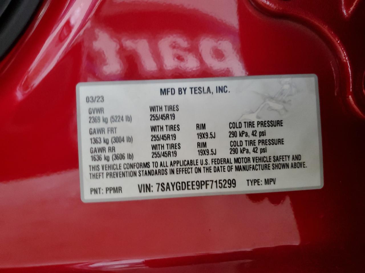 2023 Tesla Model Y VIN: 7SAYGDEE9PF715299 Lot: 82559315