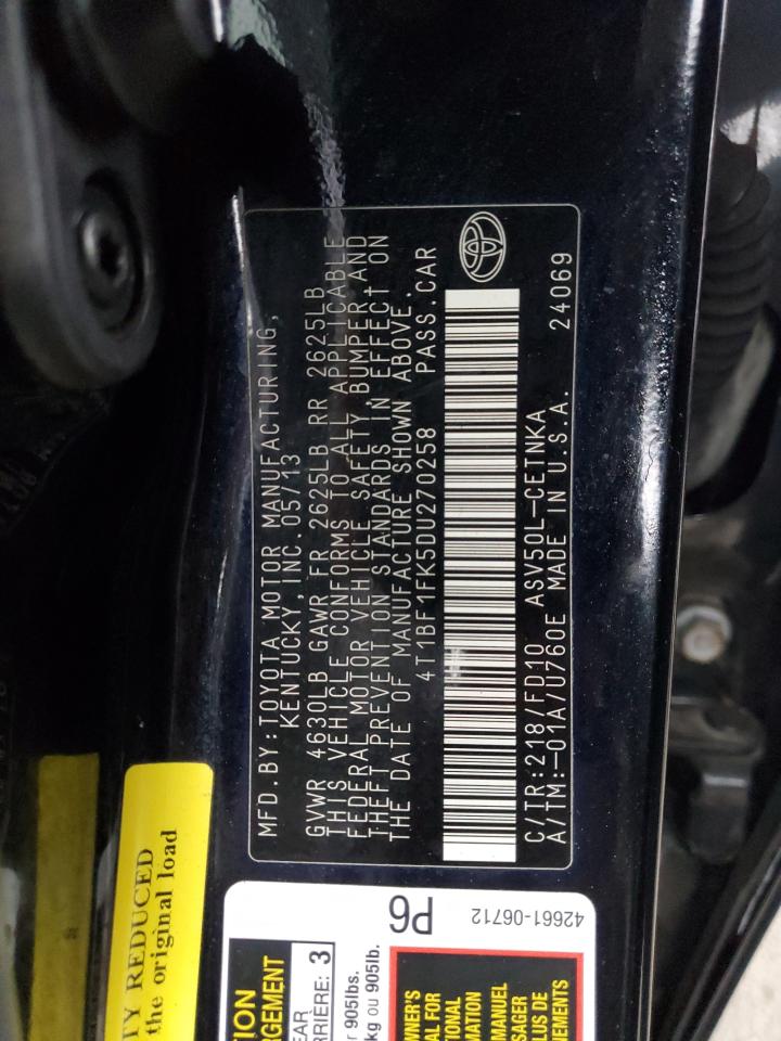 2013 Toyota Camry L VIN: 4T1BF1FK5DU270258 Lot: 82179545