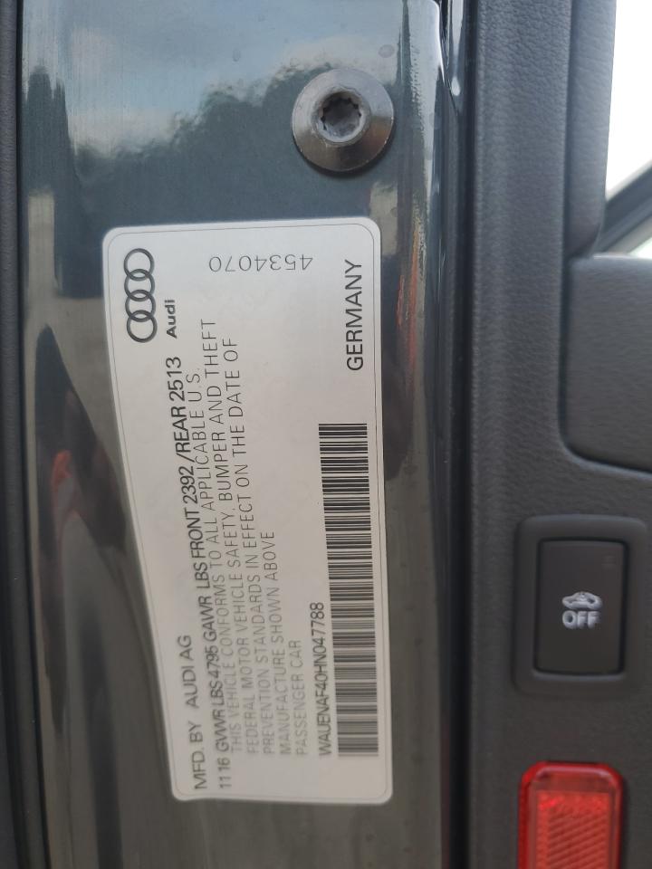 2017 Audi A4 Premium Plus VIN: WAUENAF40HN047788 Lot: 84888085