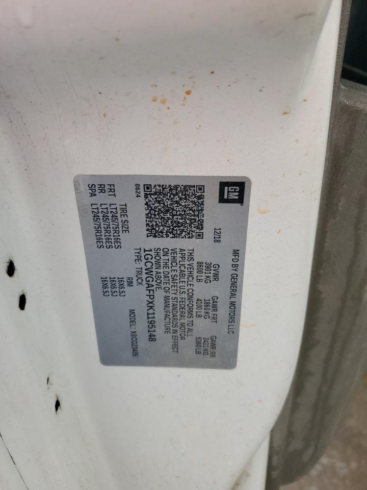 2019 Chevrolet Express G2500 VIN: 1GCWGAFPXK1195148 Lot: 90101115