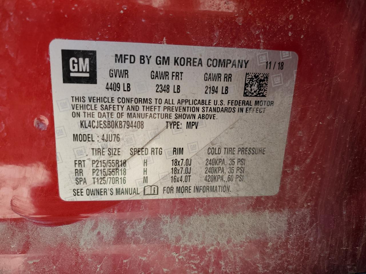 2019 Buick Encore Preferred VIN: KL4CJESB0KB794408 Lot: 82248345