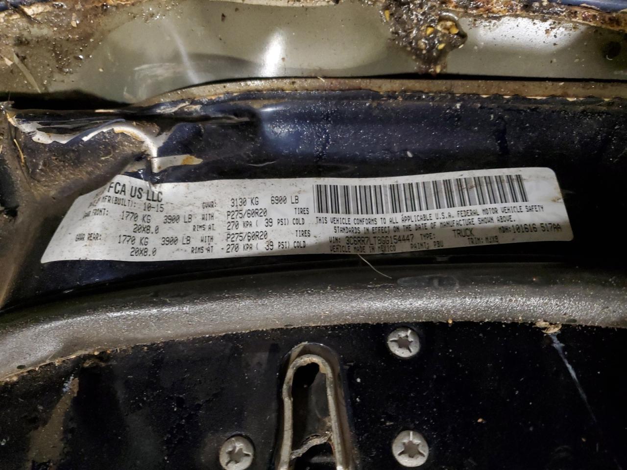 2016 Ram 1500 Slt VIN: 3C6RR7LT8GG154447 Lot: 87091635