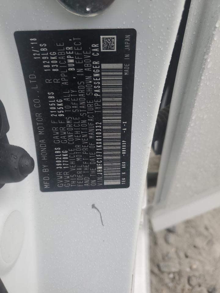 2019 Honda Civic Exl VIN: JHMFC1F71KX010332 Lot: 82229185