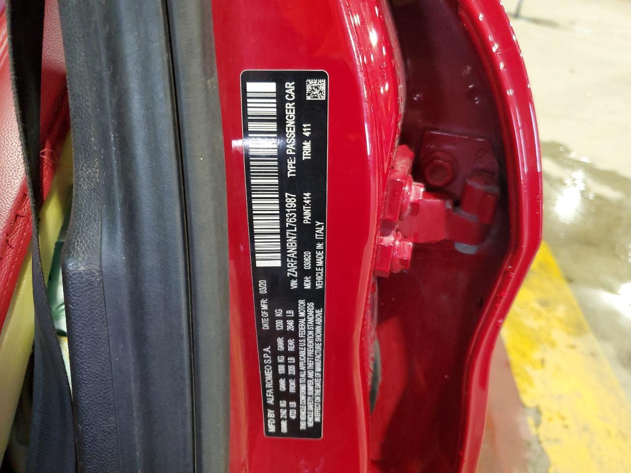 2020 Alfa Romeo Giulia Ti VIN: ZARFANBN7L7631987 Lot: 86776135