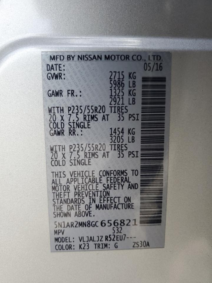 2016 Nissan Pathfinder S VIN: 5N1AR2MN8GC656821 Lot: 85945395