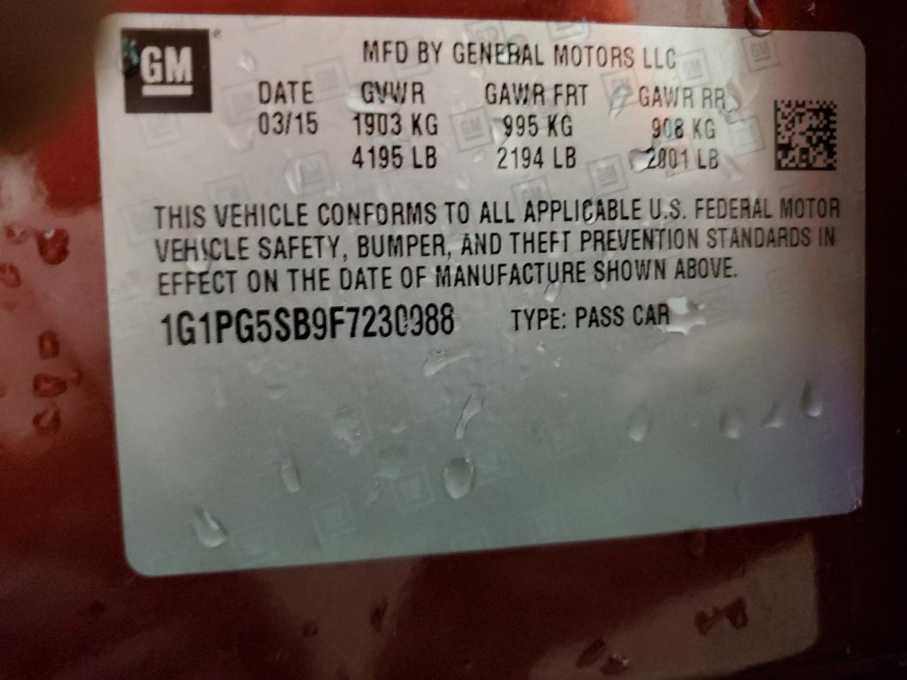 2015 Chevrolet Cruze Ltz VIN: 1G1PG5SB9F7230988 Lot: 84977575