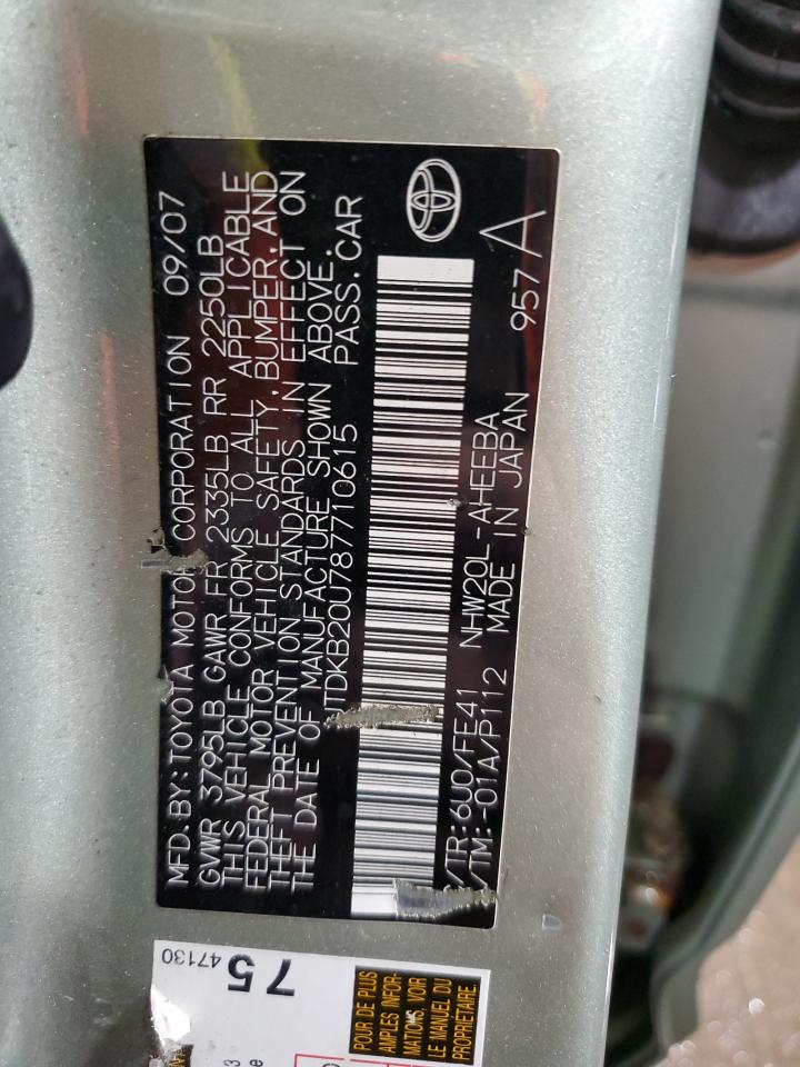 2008 Toyota Prius VIN: JTDKB20U787710615 Lot: 85187295