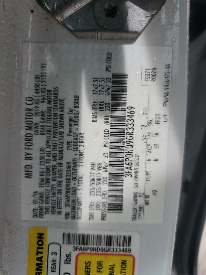 2016 Ford Fusion Se VIN: 3FA6P0HD9GR333469 Lot: 82356675