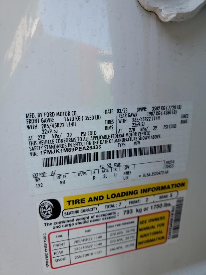 2023 Ford Expedition Max Platinum VIN: 1FMJK1M89PEA26433 Lot: 84917375