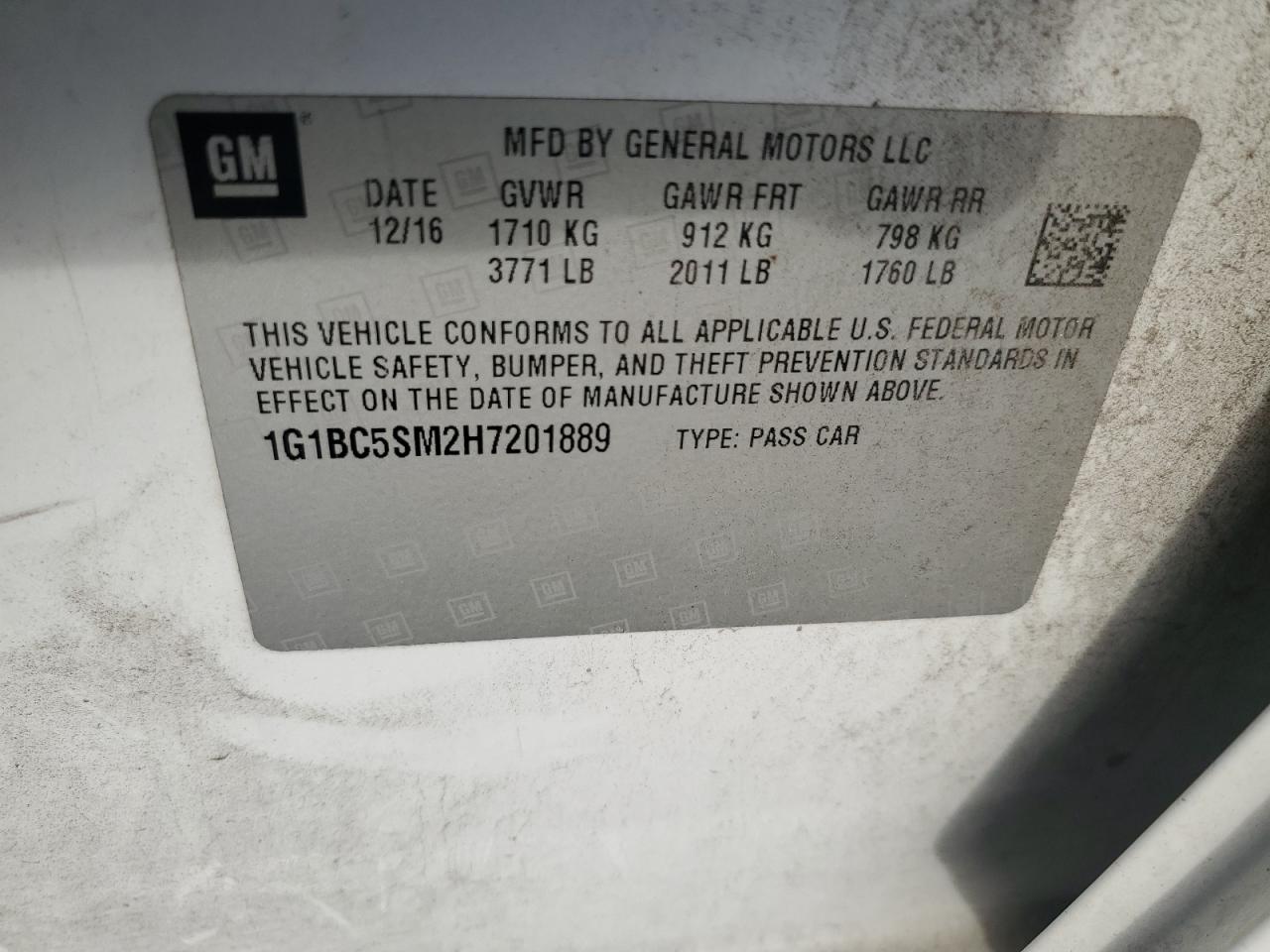 2017 Chevrolet Cruze Ls VIN: 1G1BC5SM2H7201889 Lot: 82338835