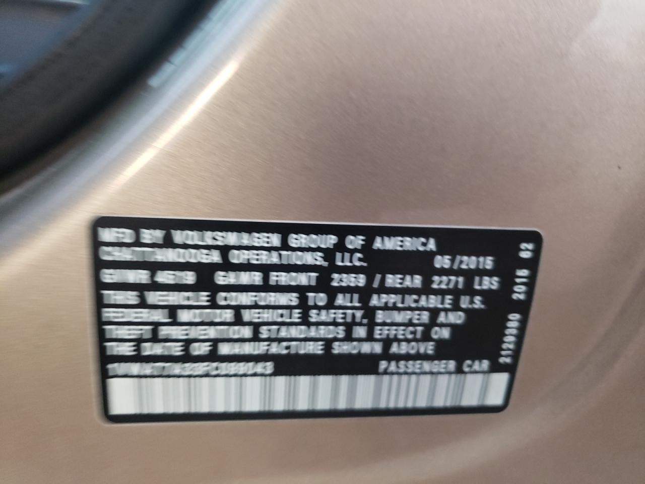 2015 Volkswagen Passat S VIN: 1VWAT7A33FC099043 Lot: 81952785