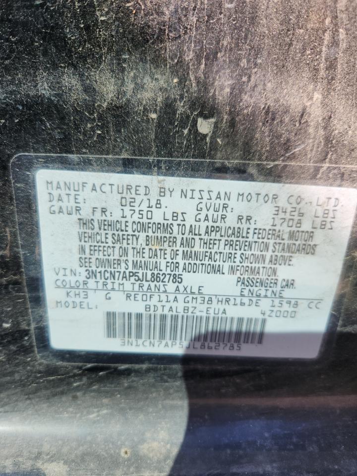 2018 Nissan Versa S VIN: 3N1CN7AP5JL862785 Lot: 90984325