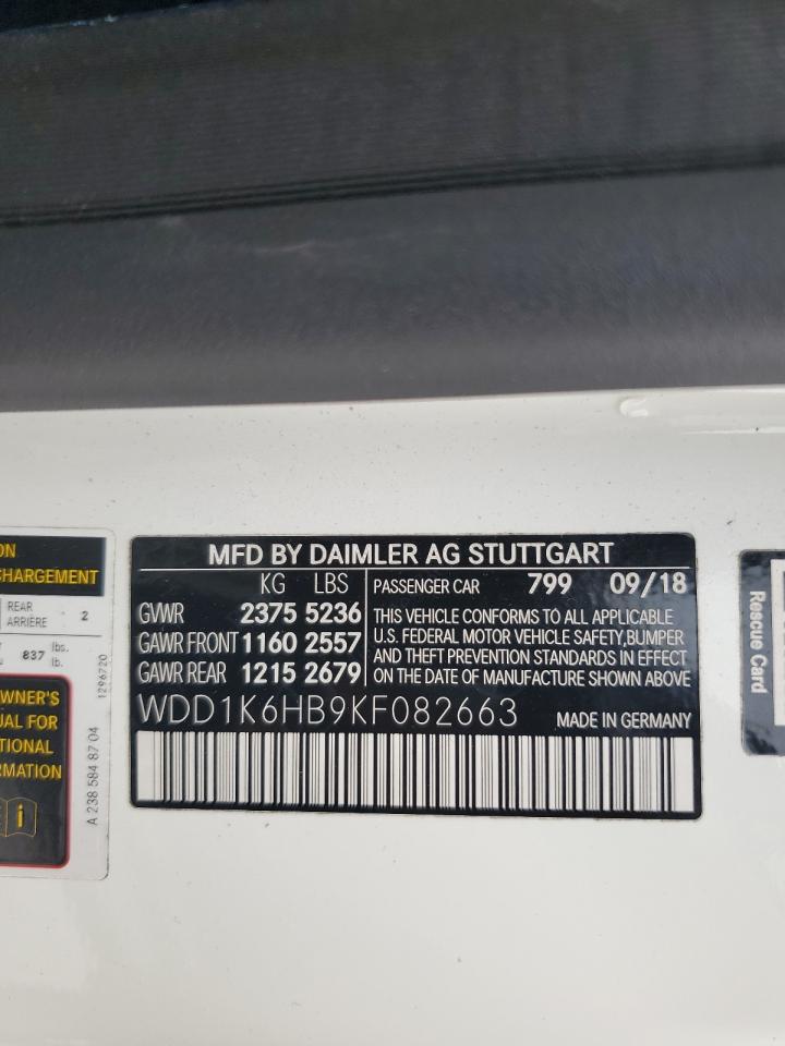 2019 Mercedes-Benz E 450 VIN: WDD1K6HB9KF082663 Lot: 89829695