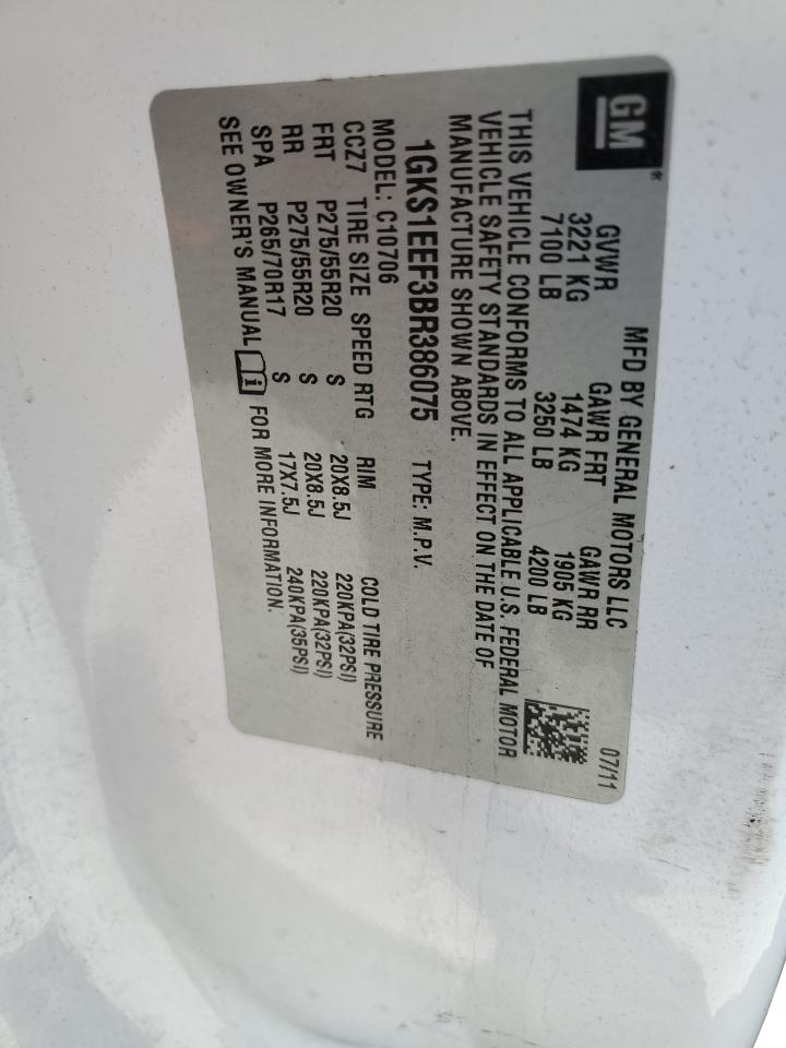 2011 GMC Yukon Denali VIN: 1GKS1EEF3BR386075 Lot: 84945435