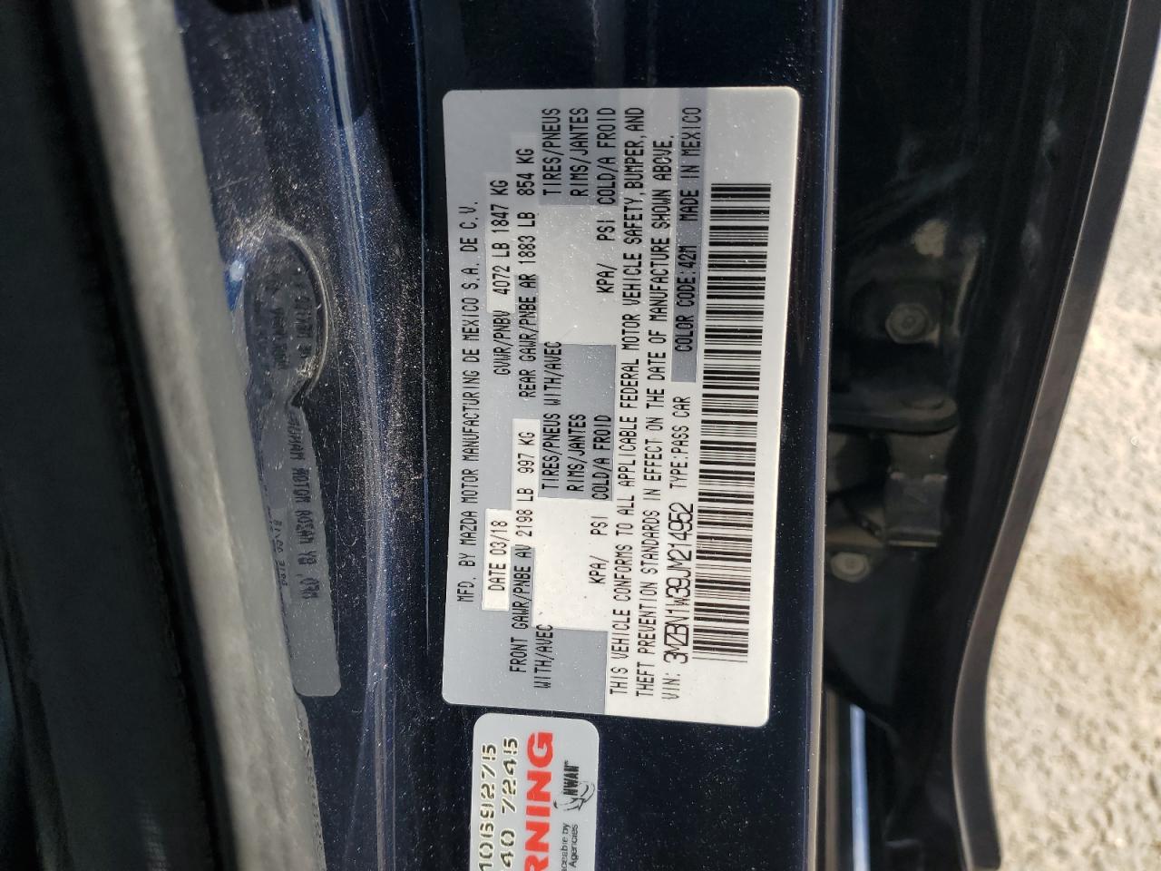 2018 Mazda 3 Grand Touring VIN: 3MZBN1W39JM214952 Lot: 85904115