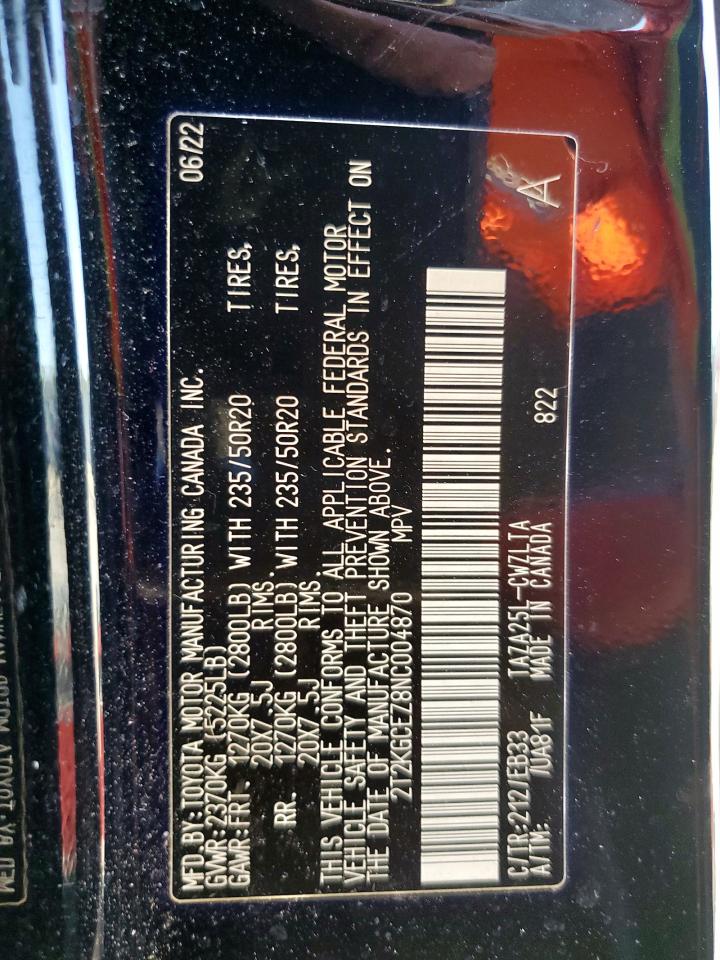 2022 Lexus Nx 350 VIN: 2T2KGCEZ8NC004870 Lot: 85927265