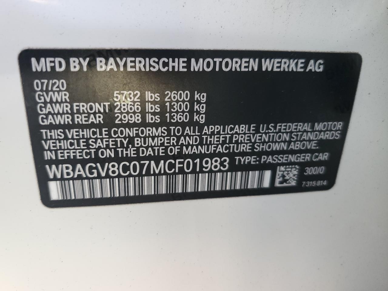 2021 BMW M850Xi VIN: WBAGV8C07MCF01983 Lot: 87376855