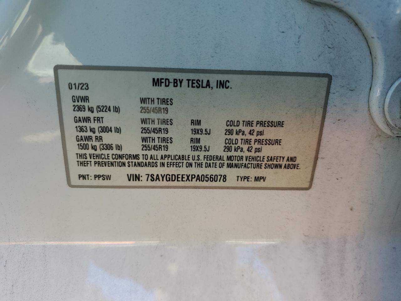 2023 Tesla Model Y VIN: 7SAYGDEEXPA056078 Lot: 71240135