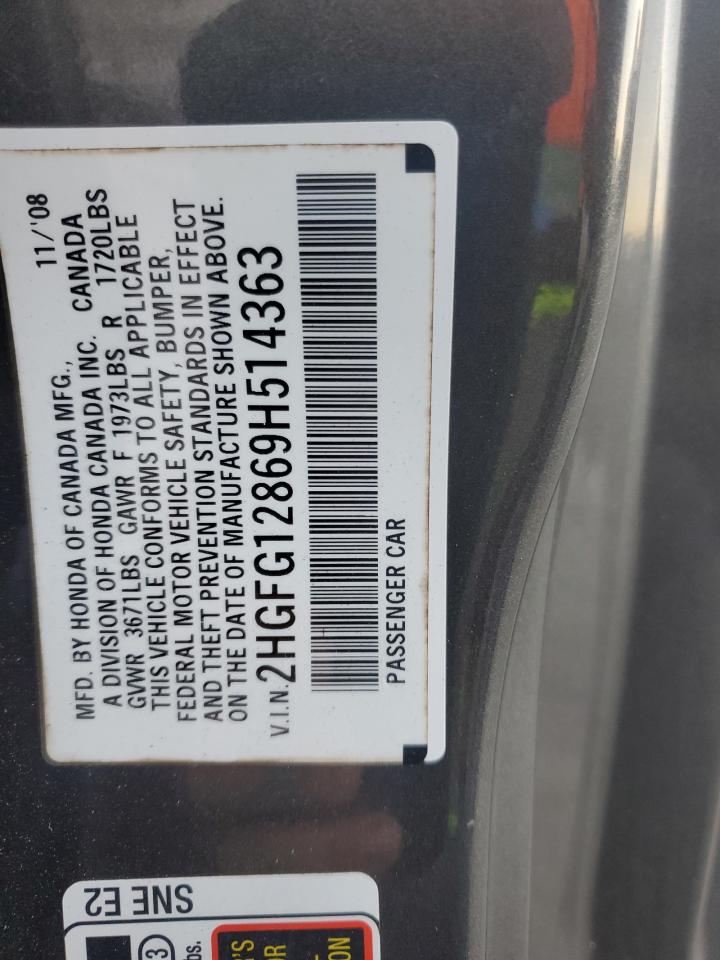 2009 Honda Civic Ex VIN: 2HGFG12869H514363 Lot: 86244095