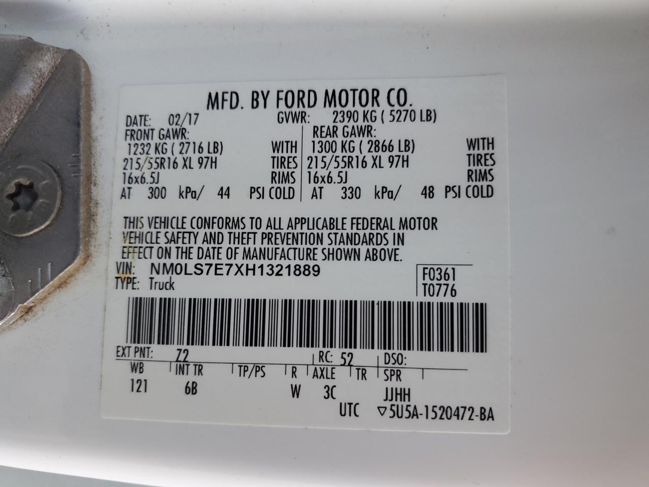 2017 Ford Transit Connect Xl VIN: NM0LS7E7XH1321889 Lot: 89699705