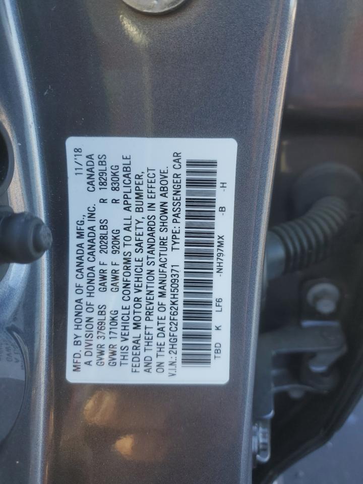 2019 Honda Civic Lx VIN: 2HGFC2F62KH509371 Lot: 85296755