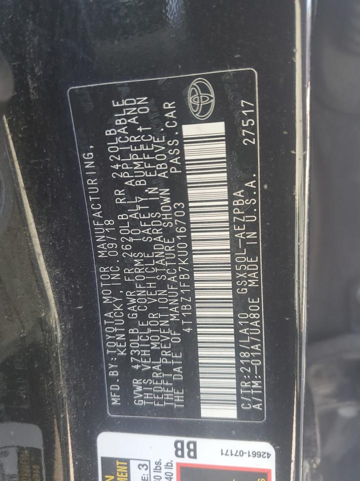 2019 Toyota Avalon Xle VIN: 4T1BZ1FB7KU016703 Lot: 82687175