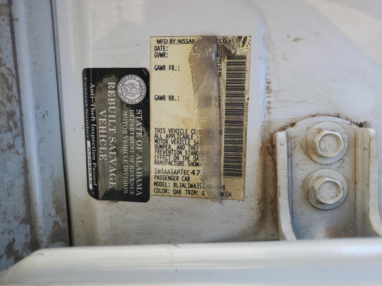 2014 Nissan Maxima S VIN: 1N4AA5AP7EC475554 Lot: 86514765