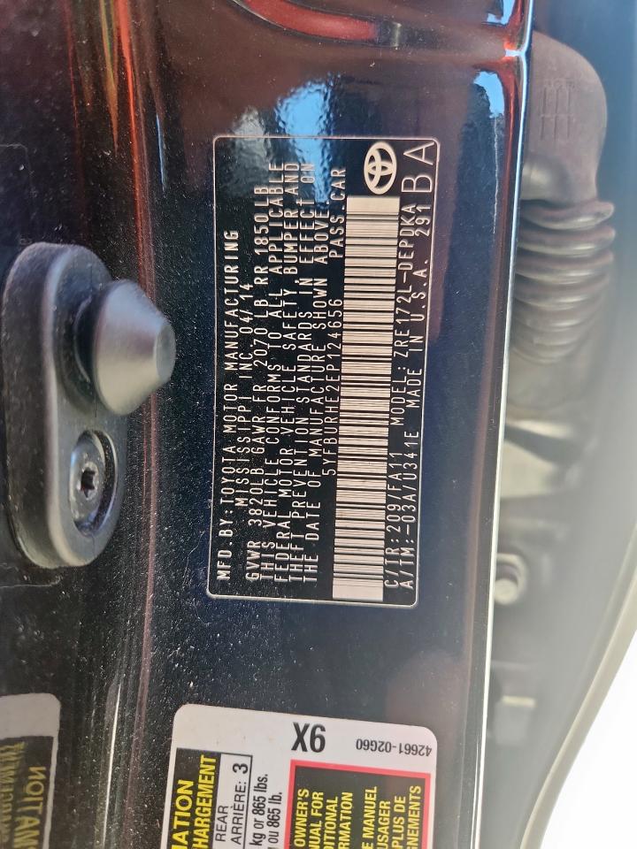 2014 Toyota Corolla L VIN: 5YFBURHE2EP124656 Lot: 86134825