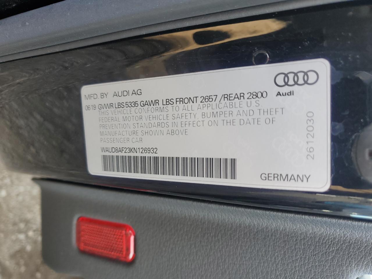 2019 Audi A6 Premium VIN: WAUD8AF23KN126932 Lot: 90606235