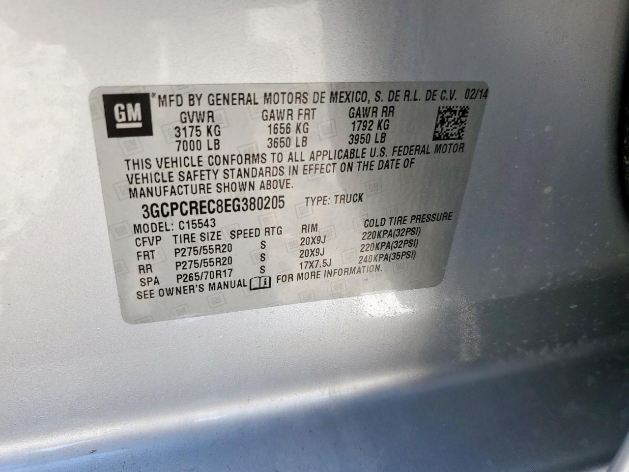 2014 Chevrolet Silverado C1500 Lt VIN: 3GCPCREC8EG380205 Lot: 86088985